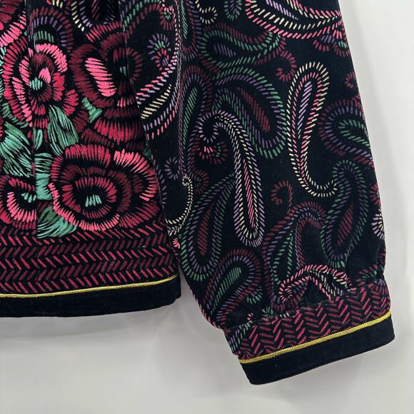 Vintage 80s Bonwit Teller Velvet‎ Floral Jacket Button Front Size M - Picture 7 of 10